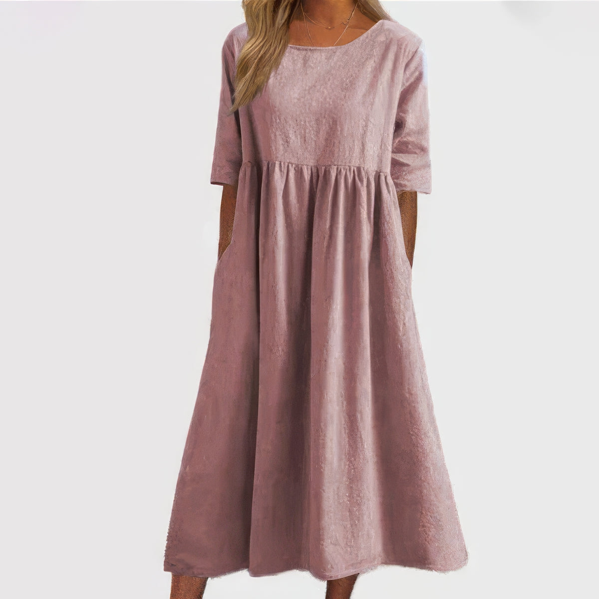 Adeline™ | Robe en coton avec col rond et poches