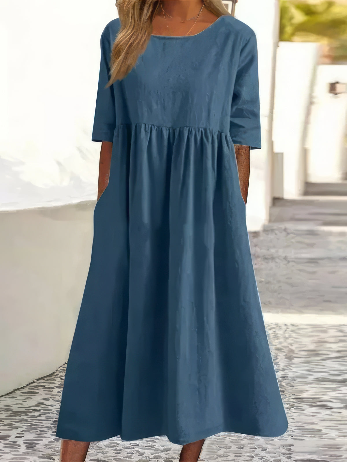 Adeline™ | Robe en coton avec col rond et poches