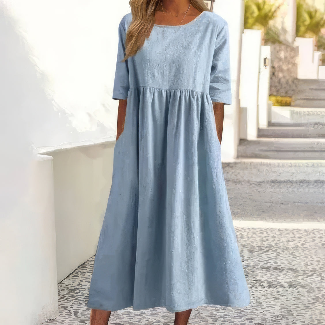 Adeline™ | Robe en coton avec col rond et poches