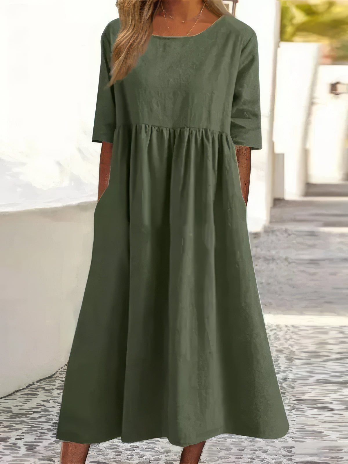 Adeline™ | Robe en coton avec col rond et poches