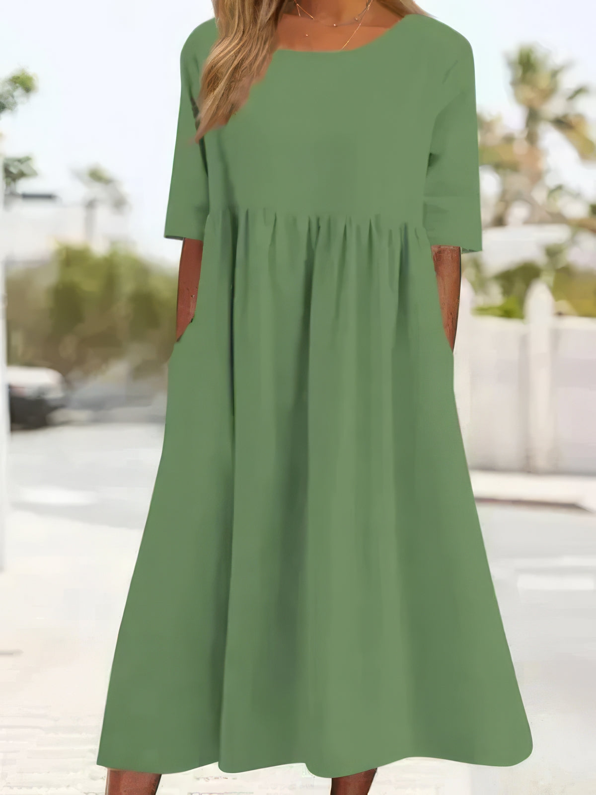 Adeline™ | Robe en coton avec col rond et poches