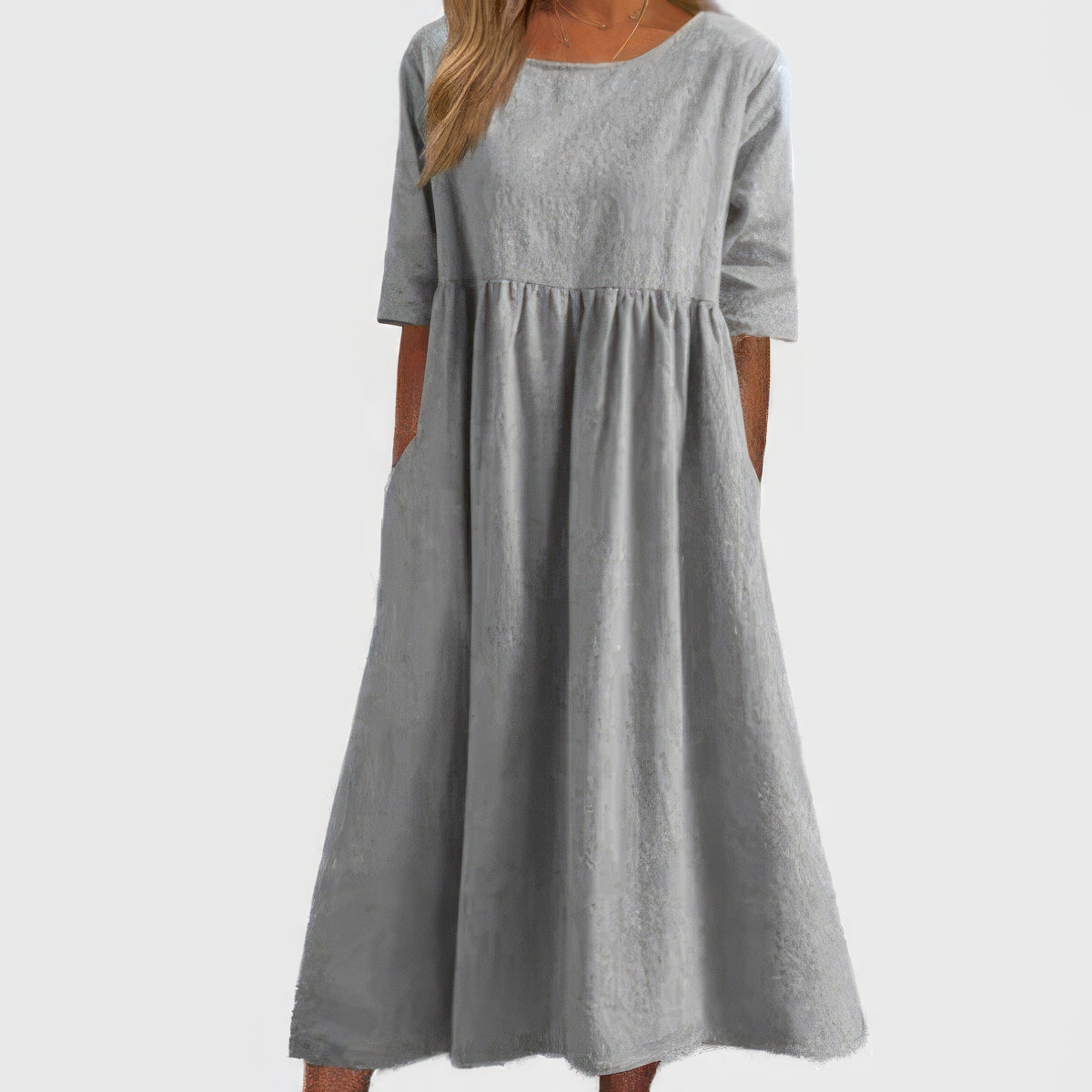 Adeline™ | Robe en coton avec col rond et poches