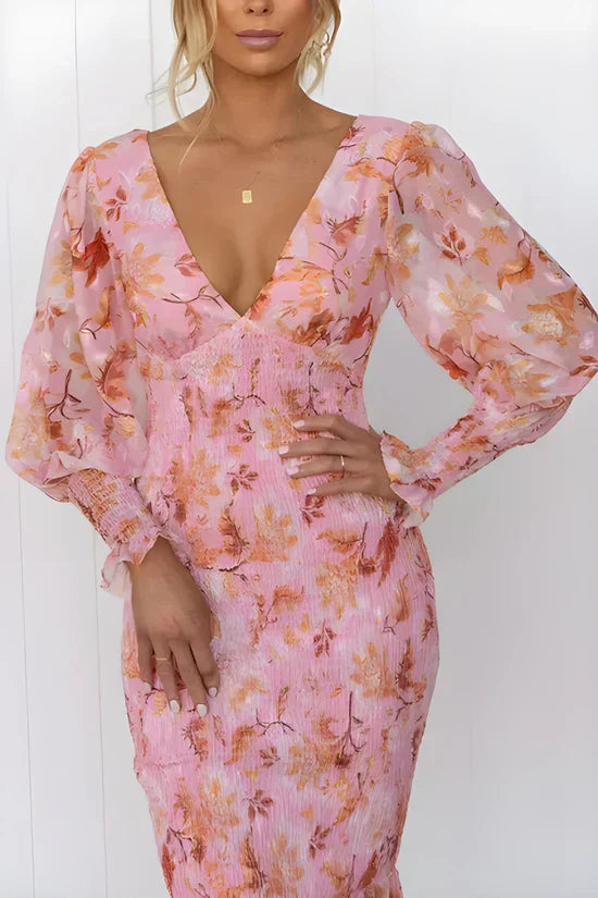 Amara™ | Robe Midi Romantique à Fleurs et Manches Légères