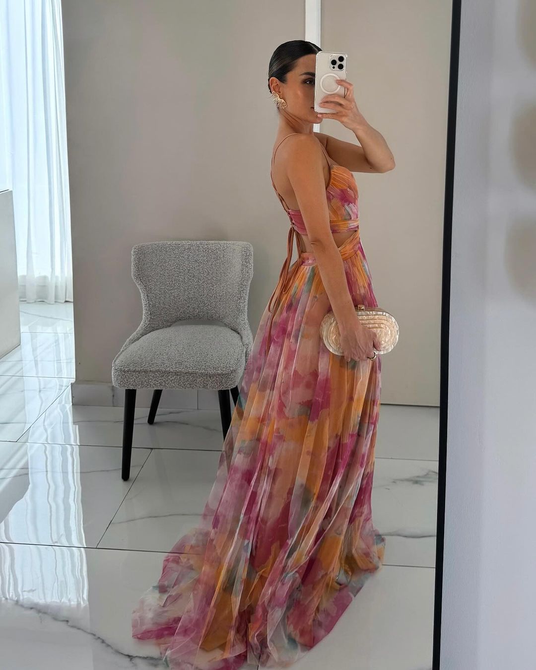 Alina™ | Robe Longue Aérienne à Bretelles et Imprimé Aquarelle