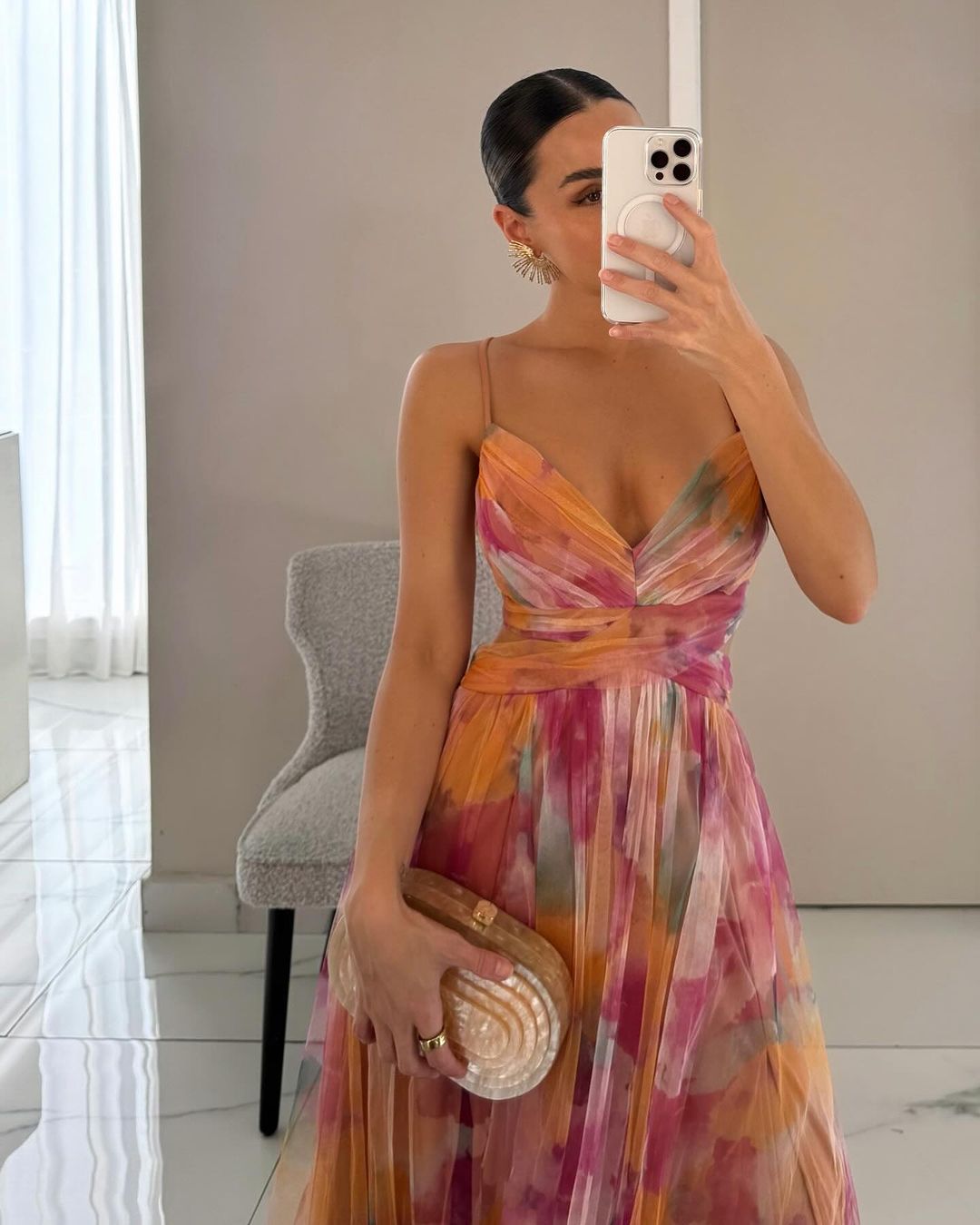 Alina™ | Robe Longue Aérienne à Bretelles et Imprimé Aquarelle