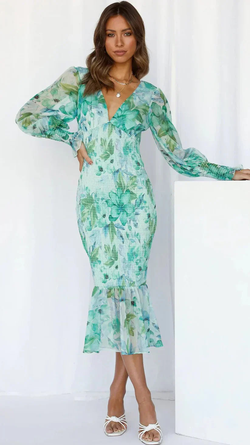 Amara™ | Robe Midi Romantique à Fleurs et Manches Légères