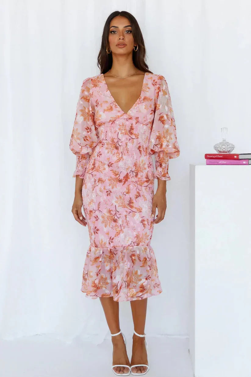 Amara™ | Robe Midi Romantique à Fleurs et Manches Légères